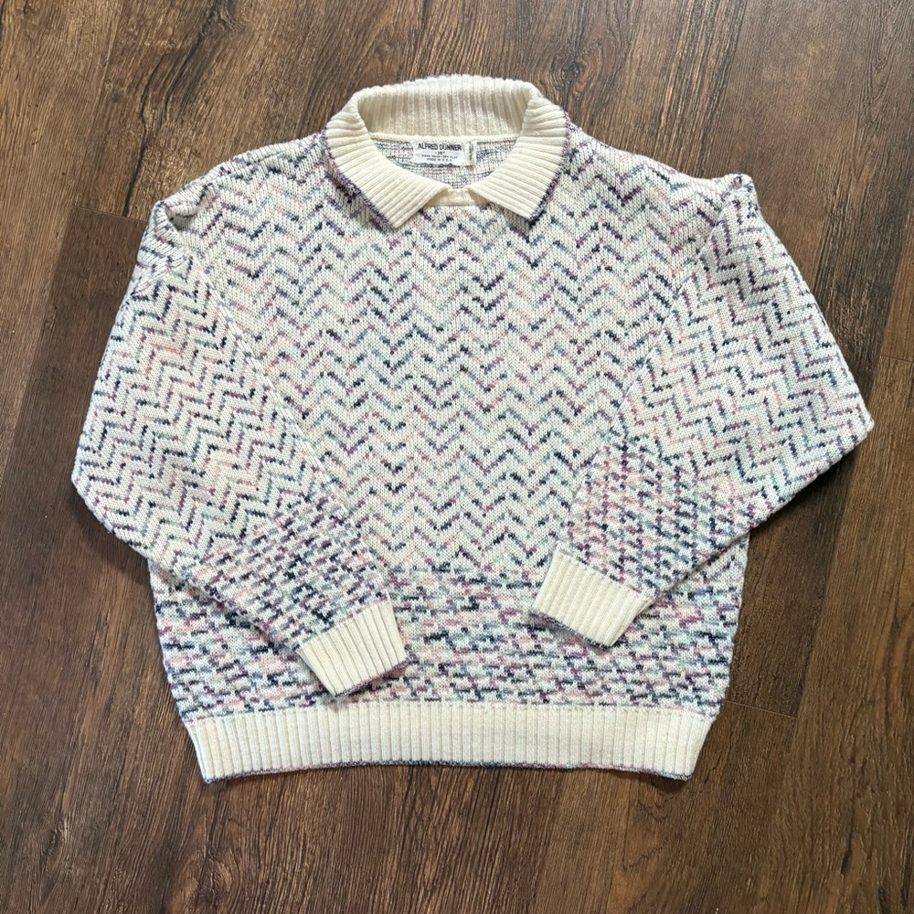 Vintage Alfred Dunner chevron pastel collared wool blend sweater USA